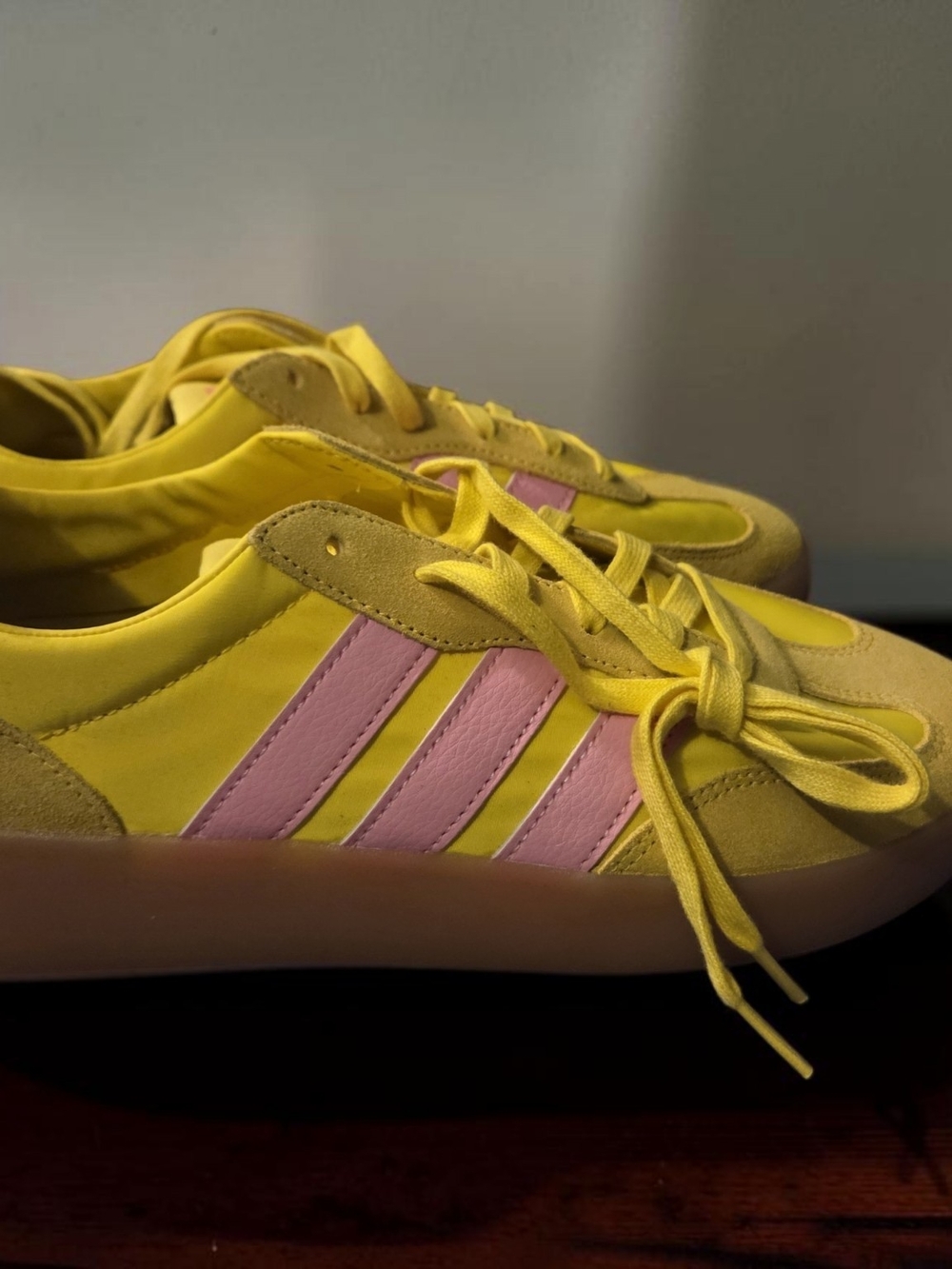 adidas Barreda Yellow Sneakers with Pink Stripes